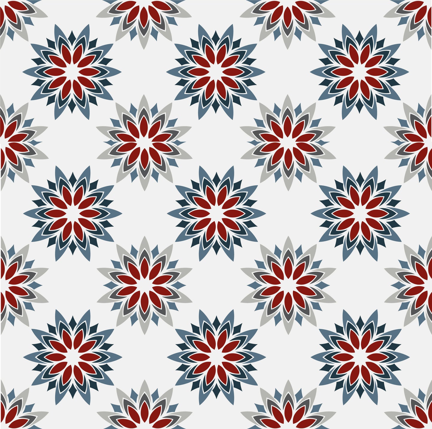 Red, Grey & Blue Floral Tile Stickers