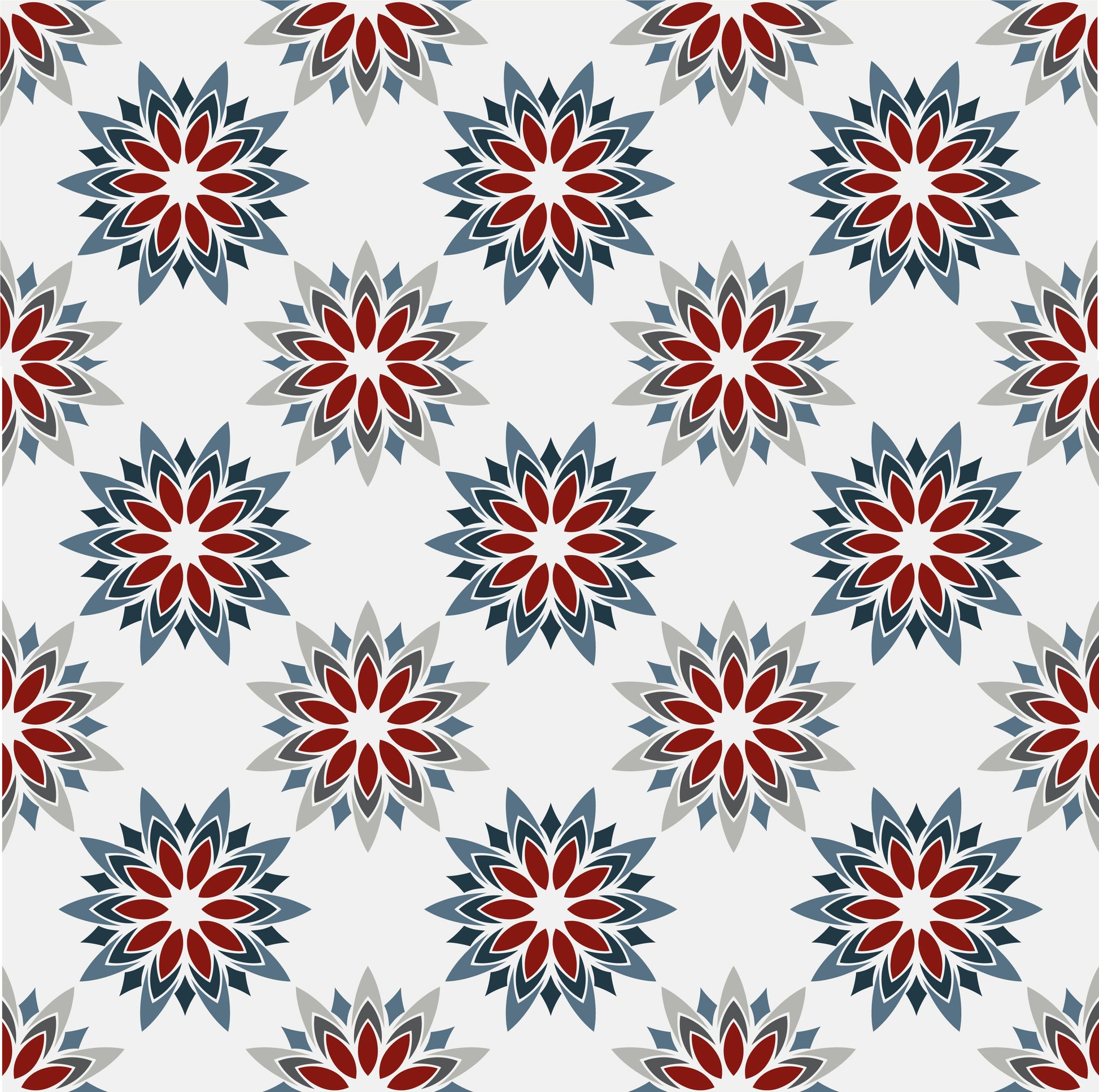Red, Grey & Blue Floral Tile Stickers