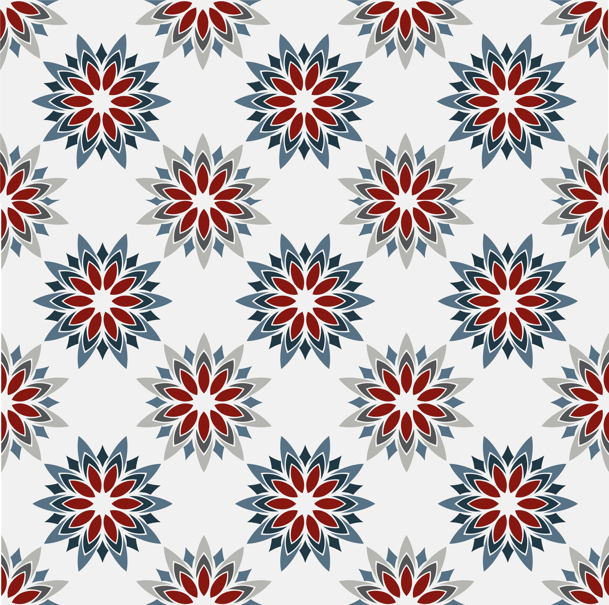 Red, Grey & Blue Floral Tile Stickers