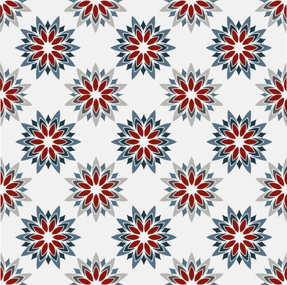 Red, Grey & Blue Floral Tile Stickers