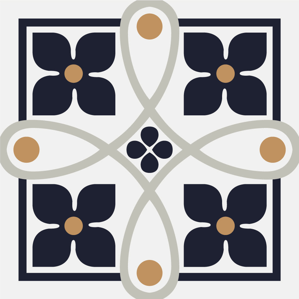 Quad Blue Floral Pattern Tile Stickers