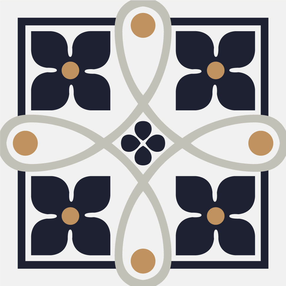 Quad Blue Floral Pattern Tile Stickers