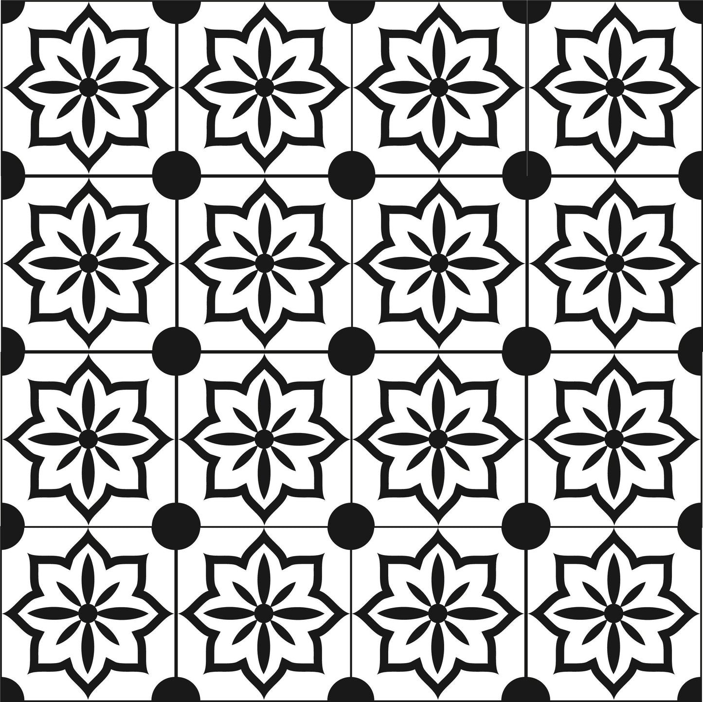 Black & White Flowers Tile Stickers