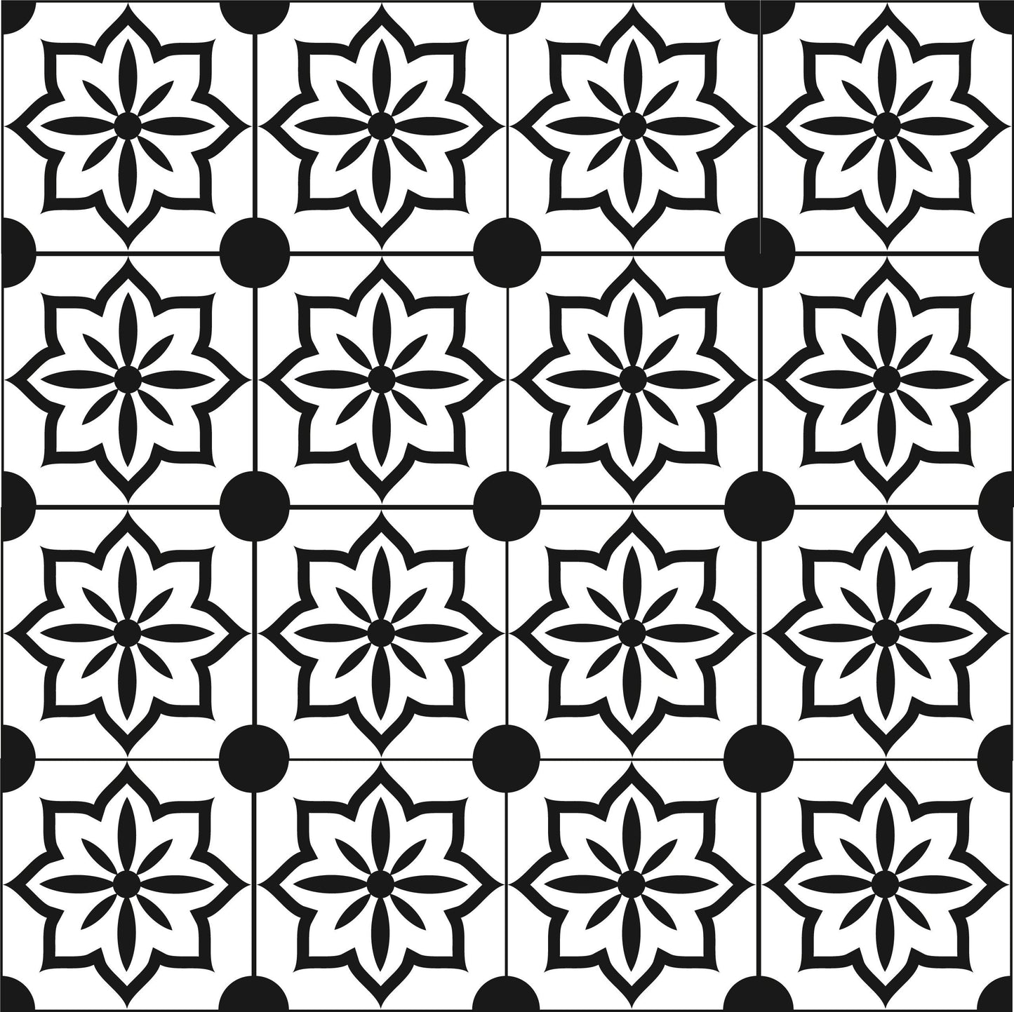 Black & White Flowers Tile Stickers