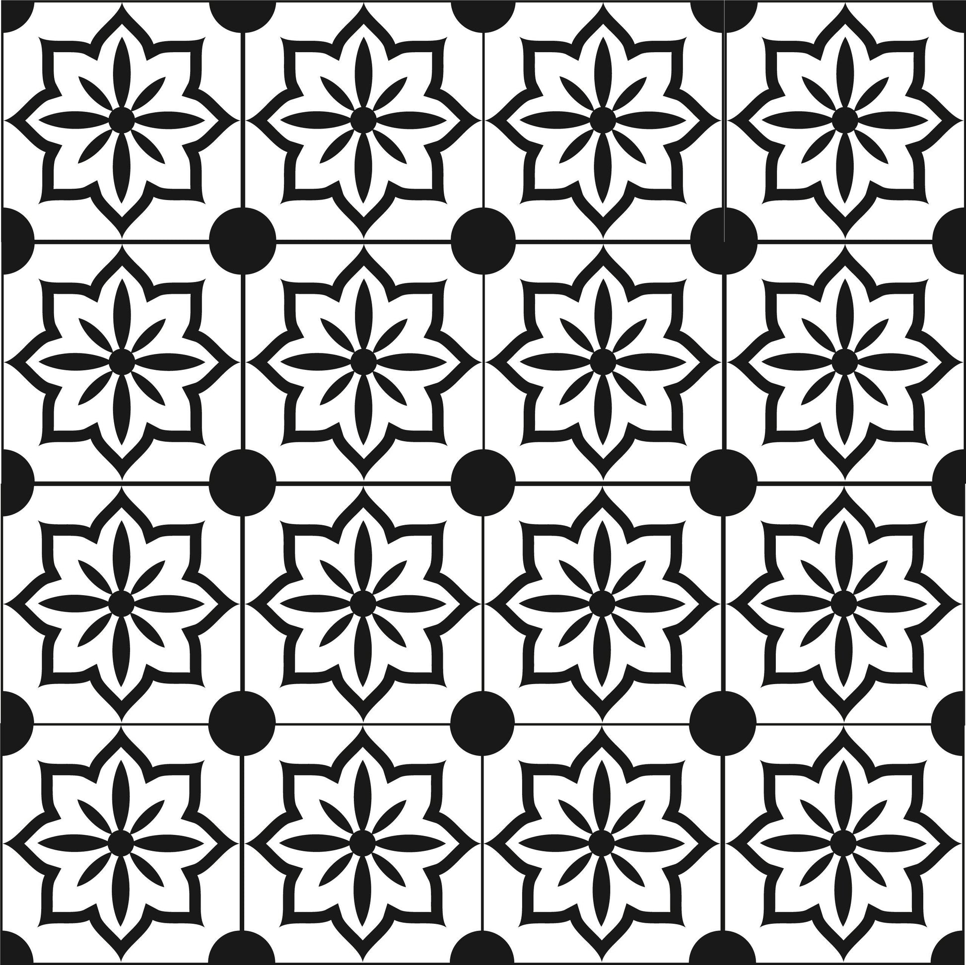 Black & White Flowers Tile Stickers