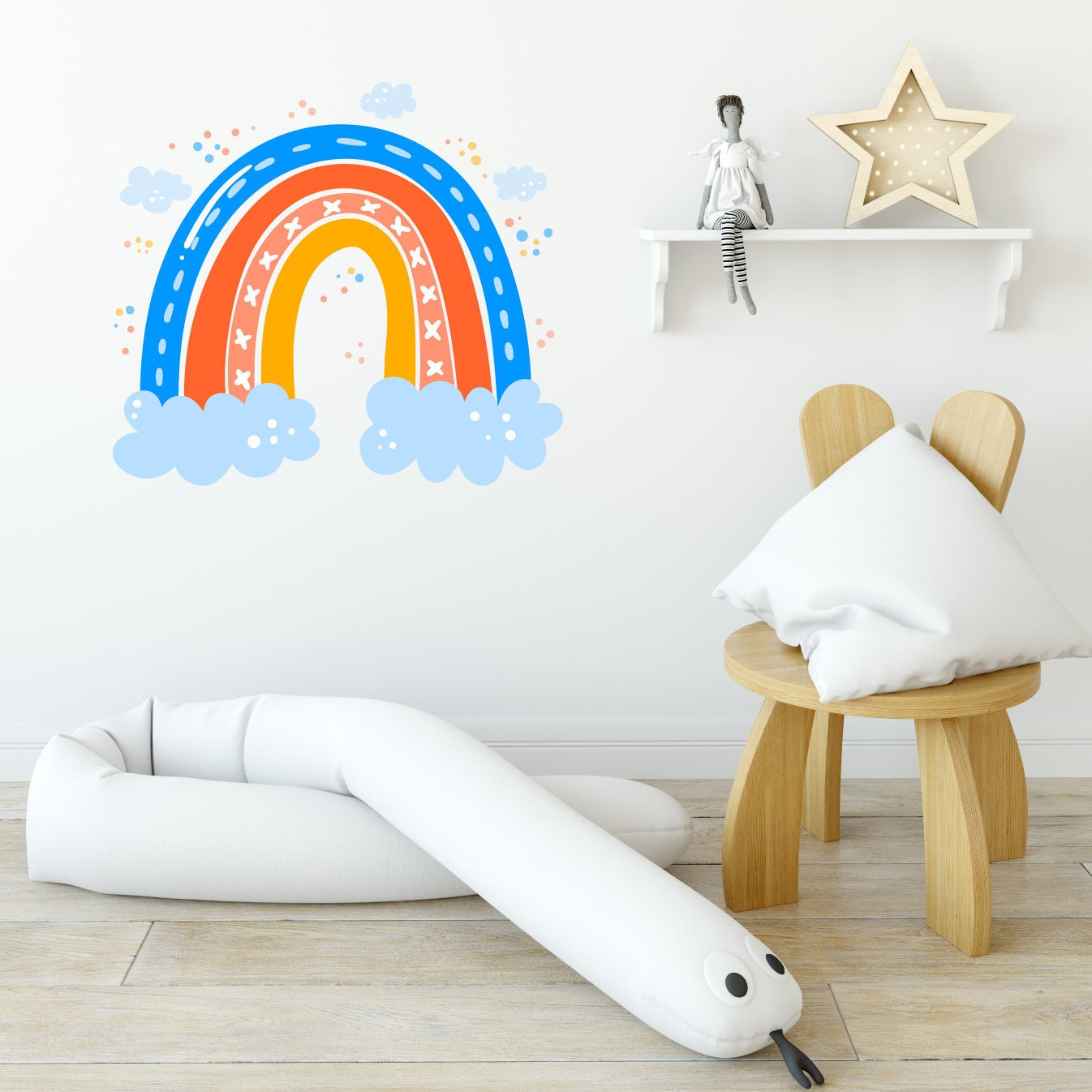 Rainbow Wall Sticker With Clouds & Polka Dots