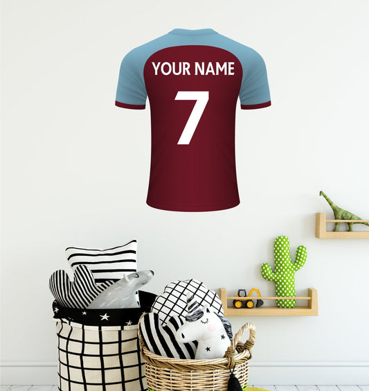 Personalised Burgundy/Light Blue Football Shirt Wall Sticker