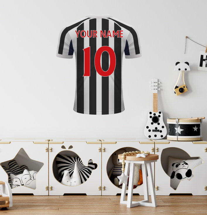 Black & White Stripes Personalised Football Shirt Wall Sticker