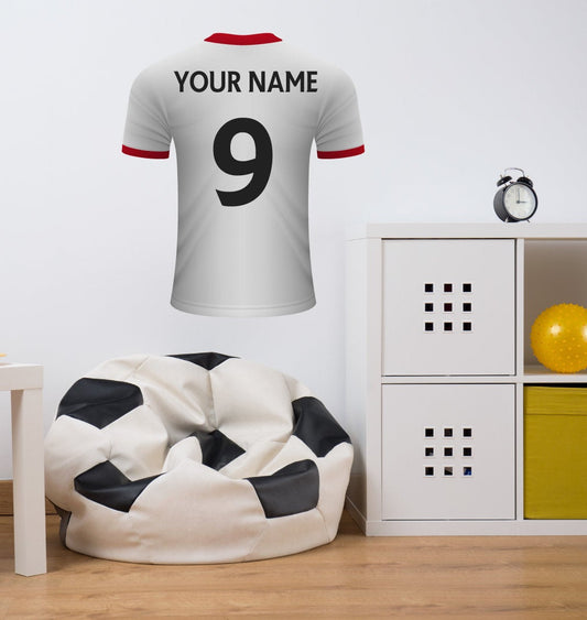 Red & White Personalised Football Shirt Wall Sticker