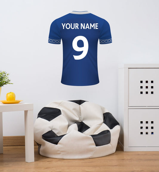 Blue & White Arms Personalised Football Shirt Wall Sticker