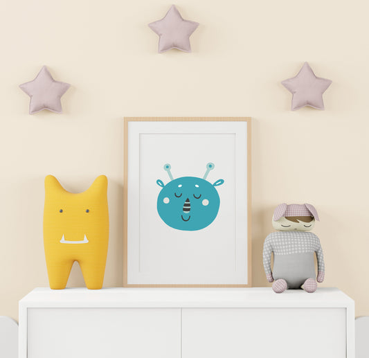 Blue Sleeping Monster Nursery Print