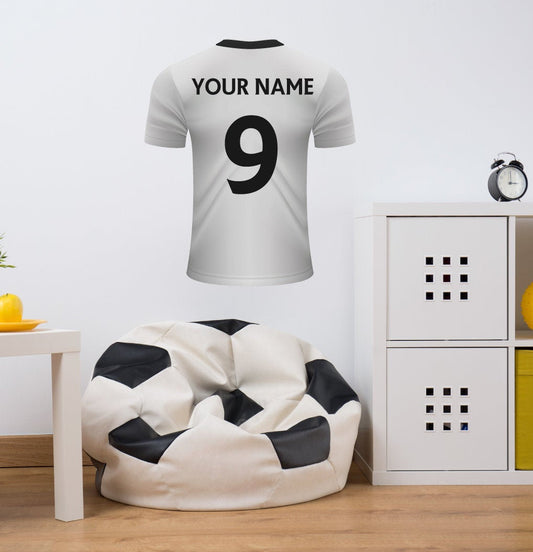 White/Black Personalised Football Shirt Wall Sticker