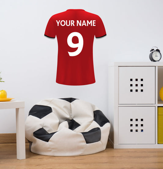 Red & White Utd Personalised Football Shirt Wall Sticker