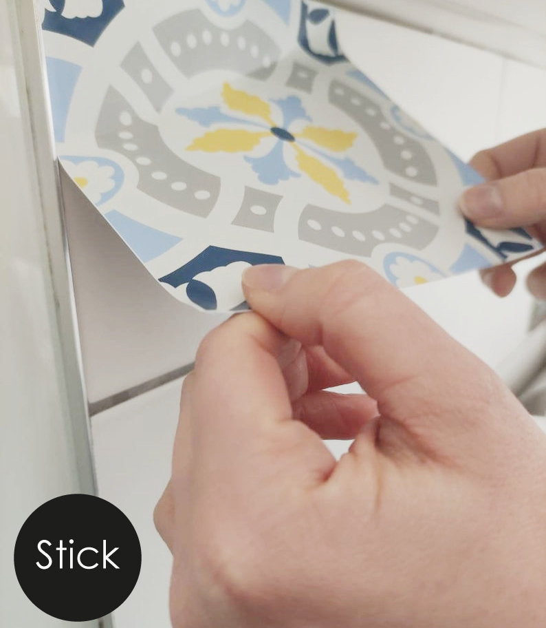 Blue & Yellow Floral Tile Stickers Pack