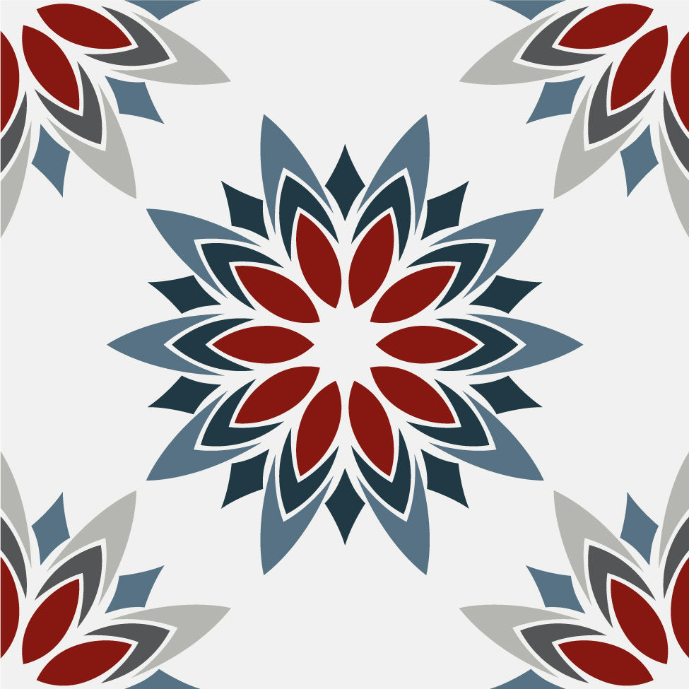 Red, Grey & Blue Floral Tile Stickers