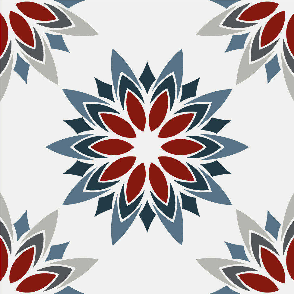 Red, Grey & Blue Floral Tile Stickers