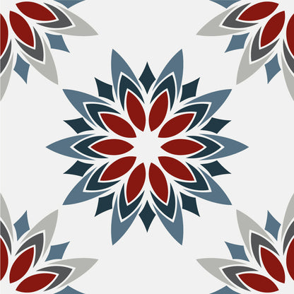 Red, Grey & Blue Floral Tile Stickers