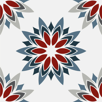 Red, Grey & Blue Floral Tile Stickers