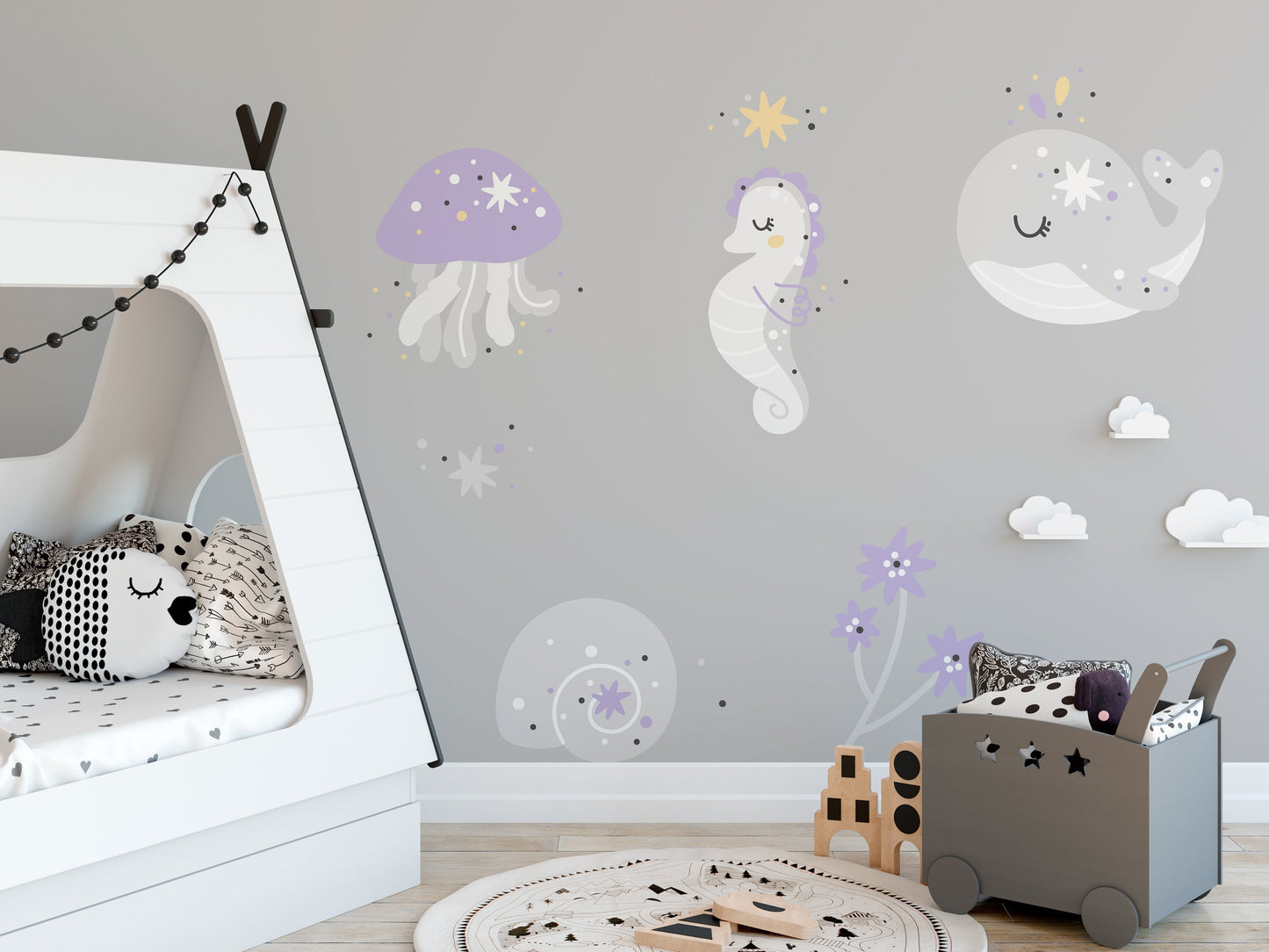 Underwater Nursery Wall Stickers Whale Seahorse Stars