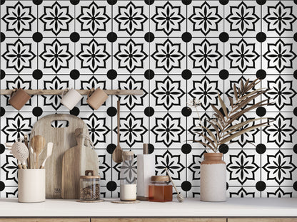 Black & White Flowers Tile Stickers