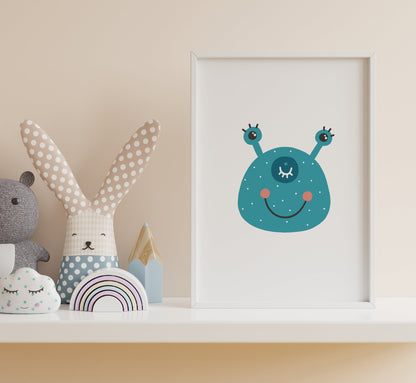 Blue Smiling Monster Nursery Print