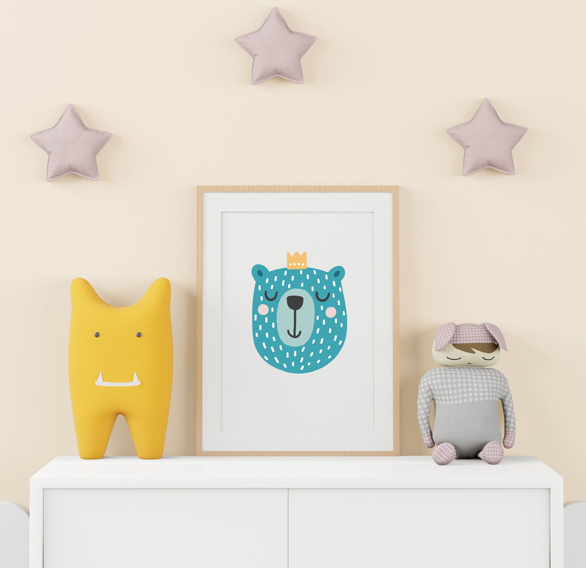 Hand Drawn Bear With Crown Nursery Print