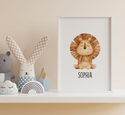 Cute Lion Personalised Nursery Print