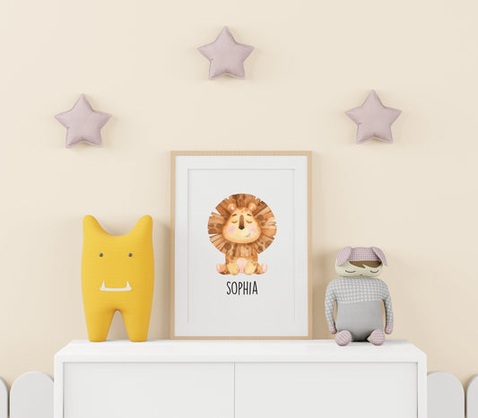 Cute Lion Personalised Nursery Print