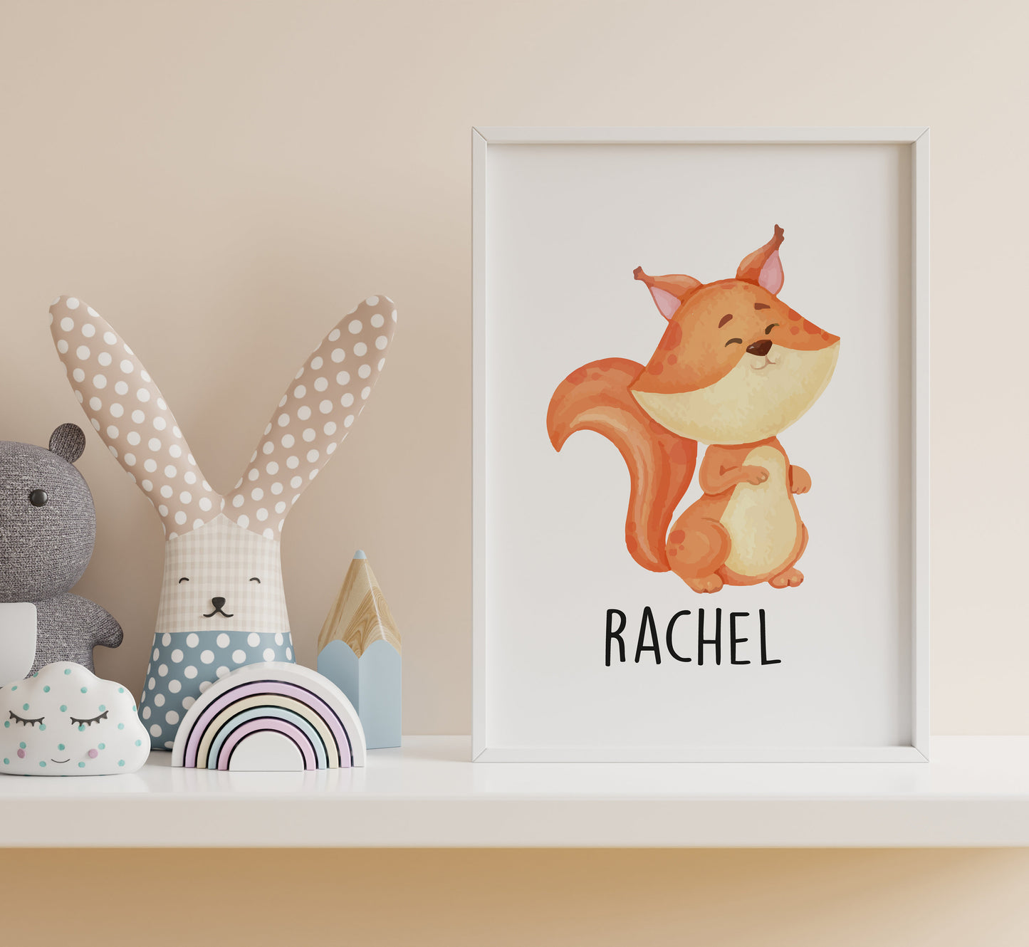 Cute Squirrel Personalised Name Nursery Print