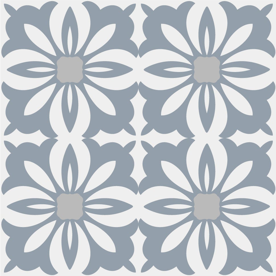 Grey Floral Vintage Pattern Tile Stickers