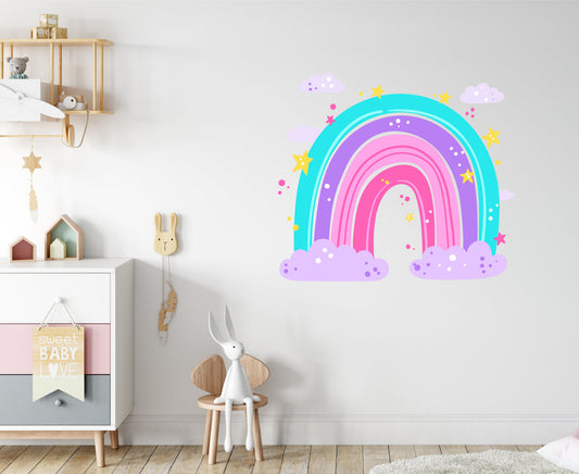 Pastel Rainbow Wall Sticker With Stars & Clouds
