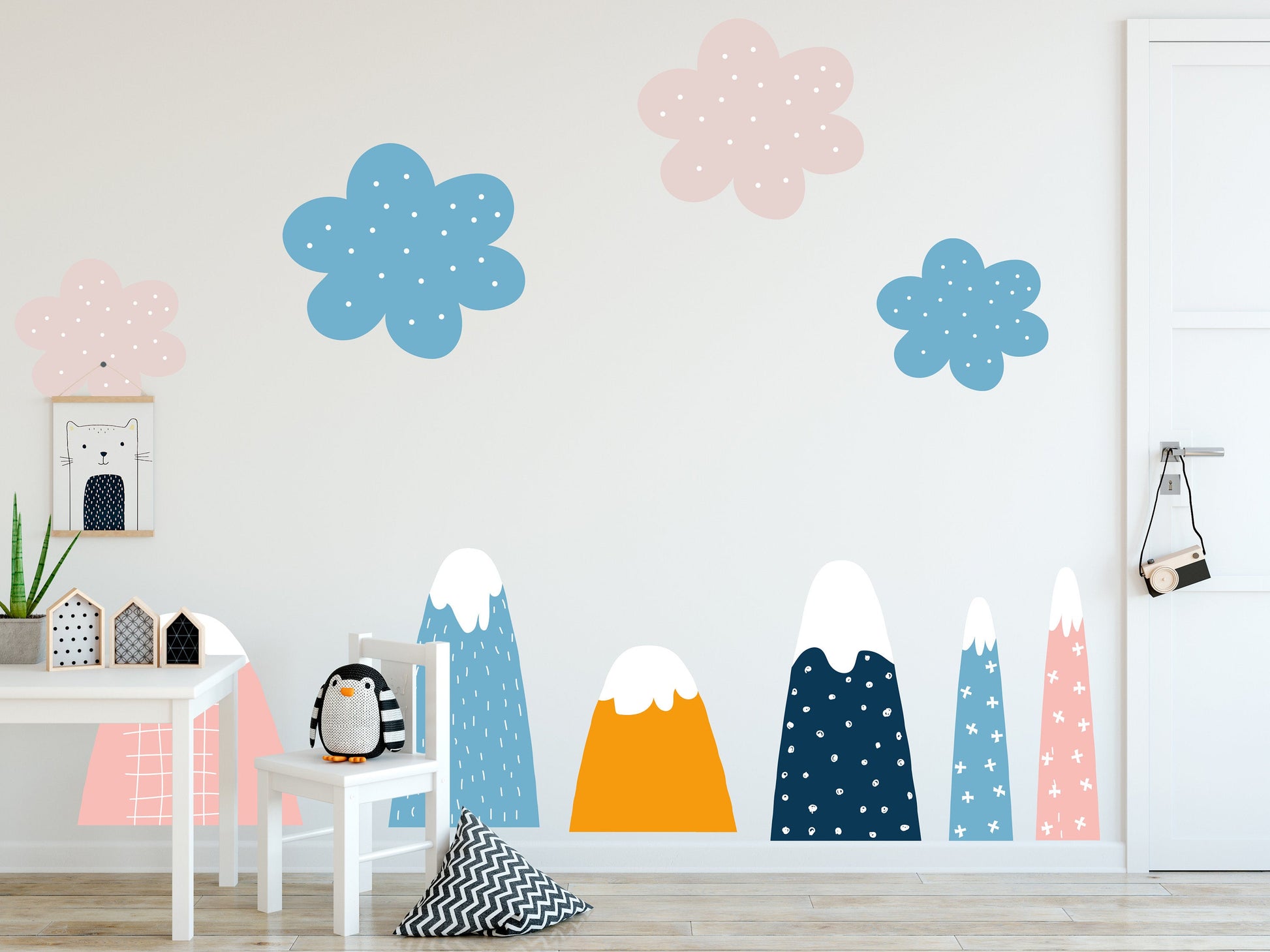 Scandi Mountains & Clouds Nursery Wall Stickers