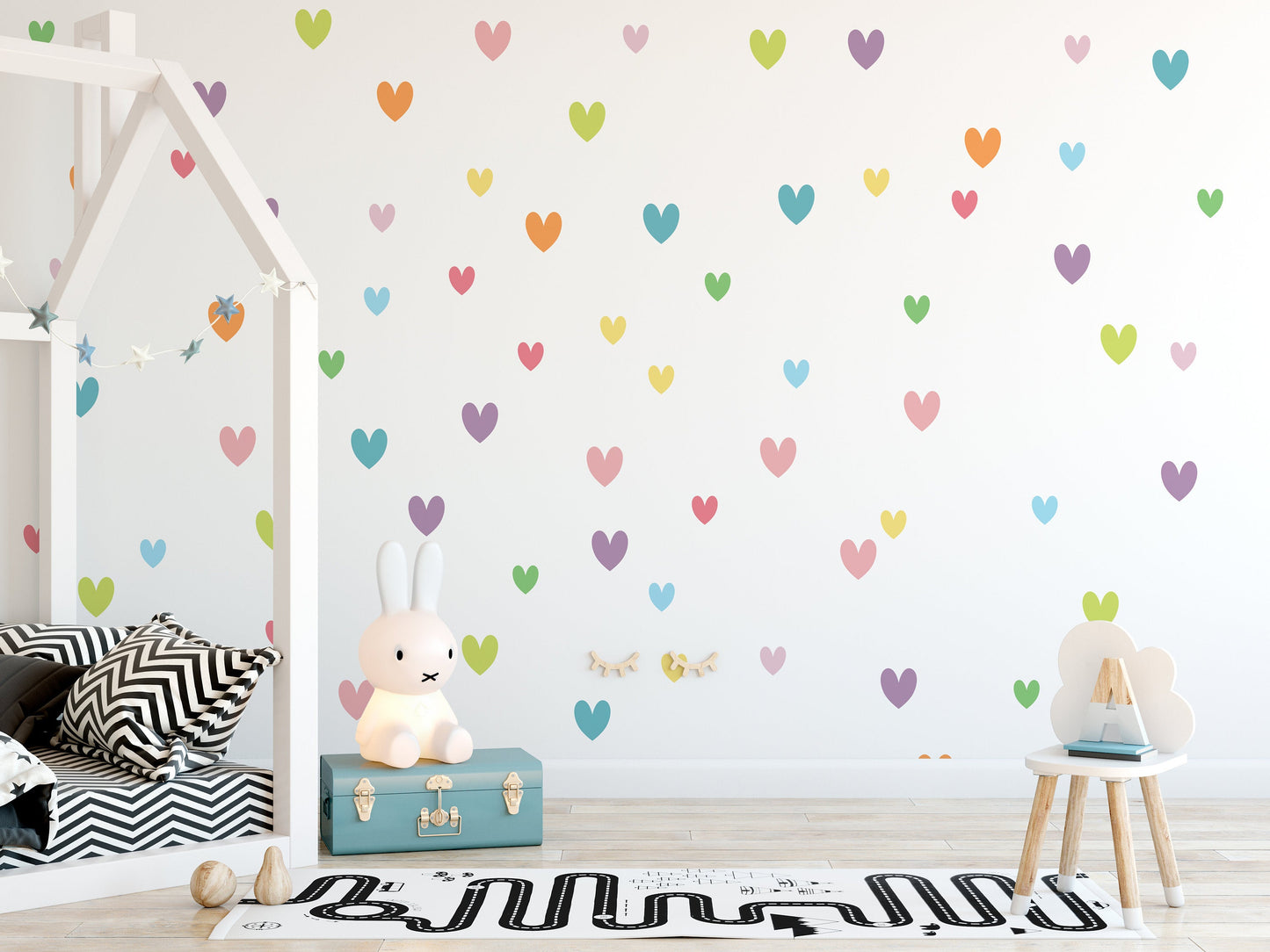 Colourful Hearts Nursery Wall Sticker Decals Peel & Stick Wall Art Pastel Hearts