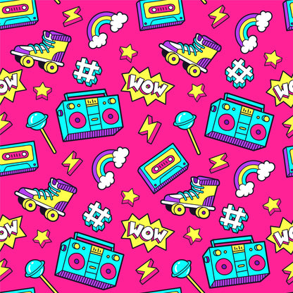 Removable Self Adhesive Pink Skates & Speakers Retro Furniture Wrap Vinyl Wraps For Furniture