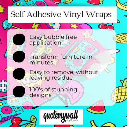 Self-adhesive Vinyl Sticker Wrap Colour Icons Flamingos & Pineapples Furniture Wrap Vinyl Wraps For Furniture