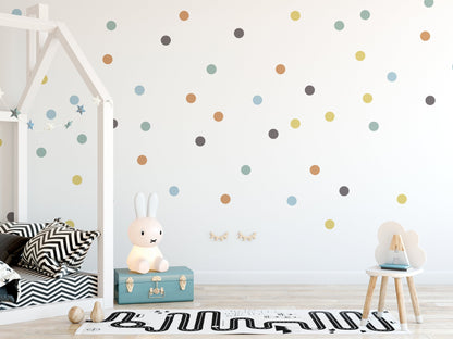 Boho Polka Dot Wall Stickers, Bohemian Style Neutral Rainbow Vinyl Polka Dots Wall Decals, Boho Pattern Nursery Wall Decor, Kids Room