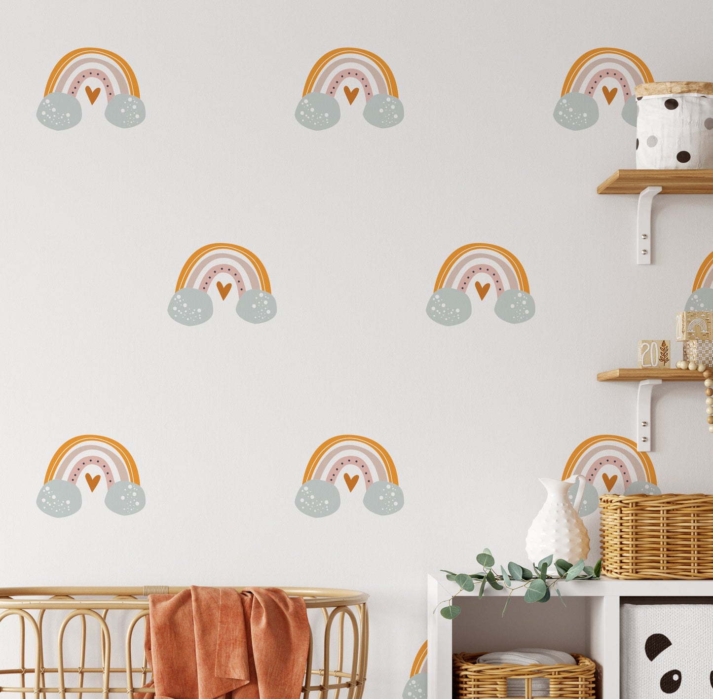 16 Large Pastel Rainbow Wall Stickers With Clouds