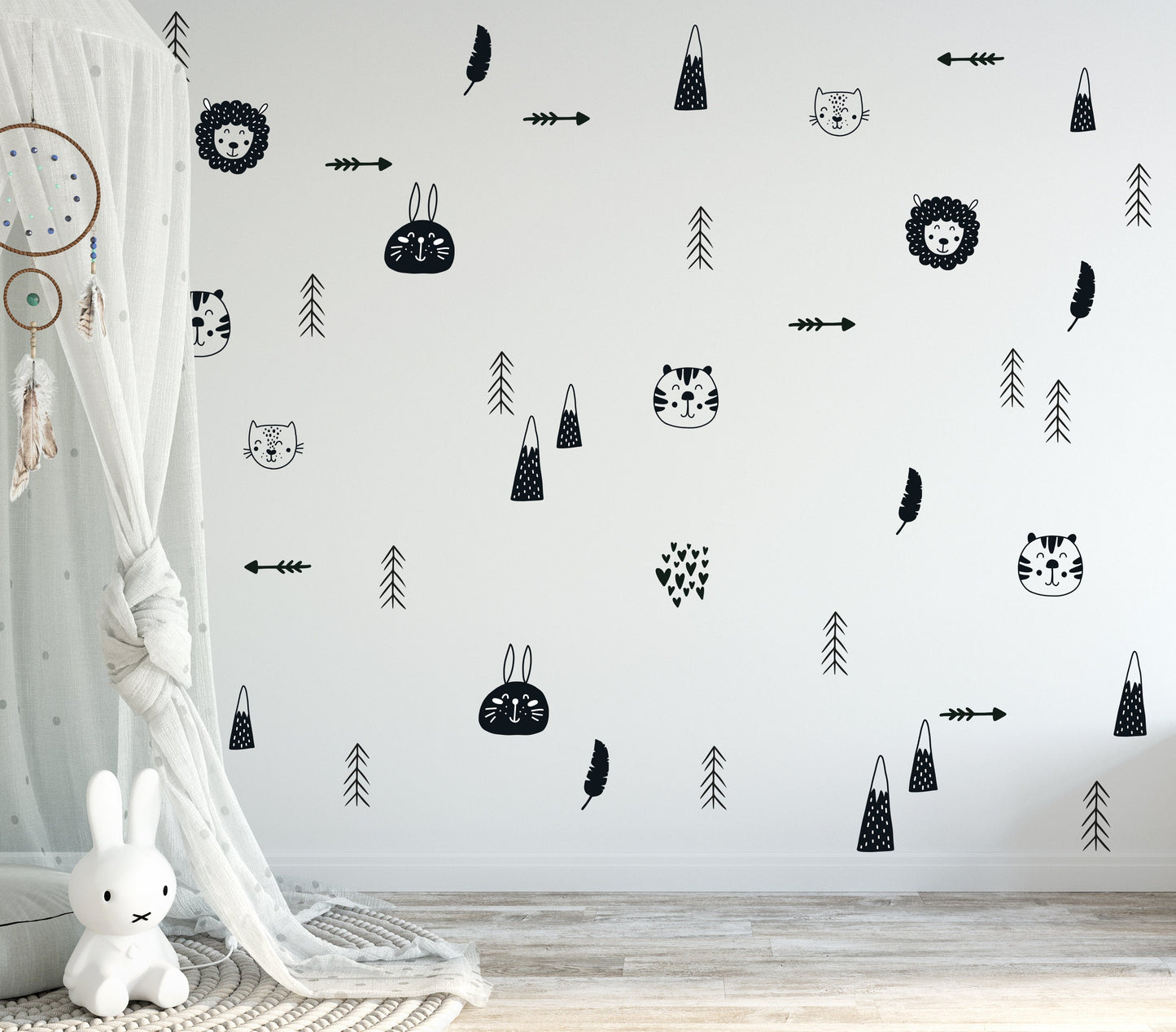 Scandinavian Wall Decor Decals For Kids Rooms Nursery Scandi Wall Art Vinyl Wall Stickers For Childrens Bedroom Baby Room Balck & White