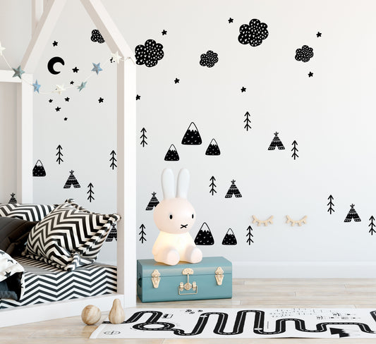 Scandinavian Wall Decals Stickers Animals For Nursery Monochrome Wall Decor Kids Childrens Removable Vinyl