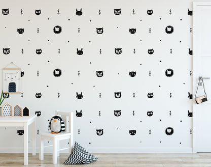 Scandinavian Animal Wall Stickers For Kids Nursery Rooms Owls Cats Bears Hedgehogs Trees & Star Decals Removable Vinyl