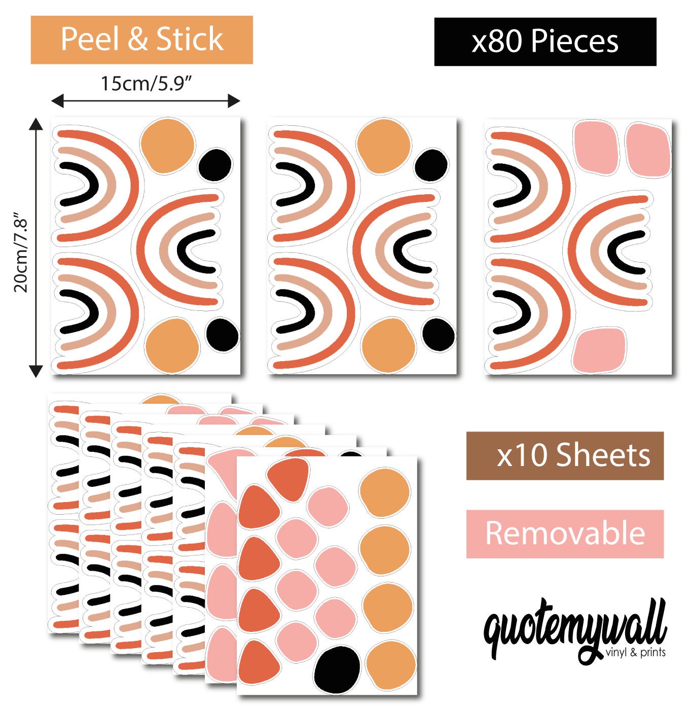 Boho Polka Dot Wall Decals - Peel & Stick Vinyl Dots In 7 Colors, 112 Pieces