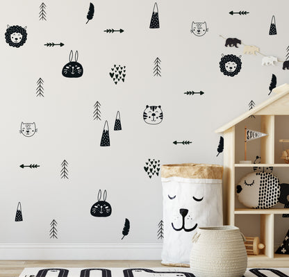 Scandi Wall Decor Decals For Kids Rooms Nursery Scandinavian Wall Art Vinyl Wall Stickers For Childrens Bedroom Baby Room Balck & White