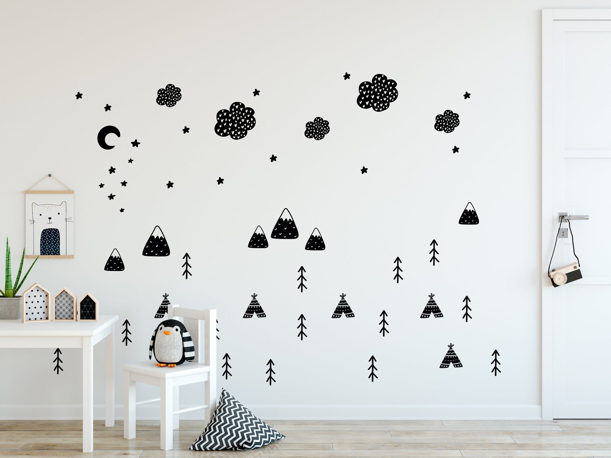 Scandinavian Wall Decals Stickers Animals For Nursery Monochrome Wall Decor Kids Childrens Removable Vinyl