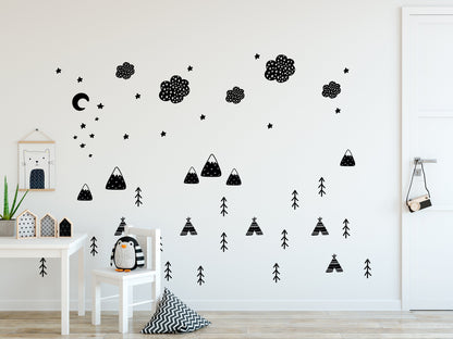 Scandi Wall Stickers Clouds Trees & Teepees