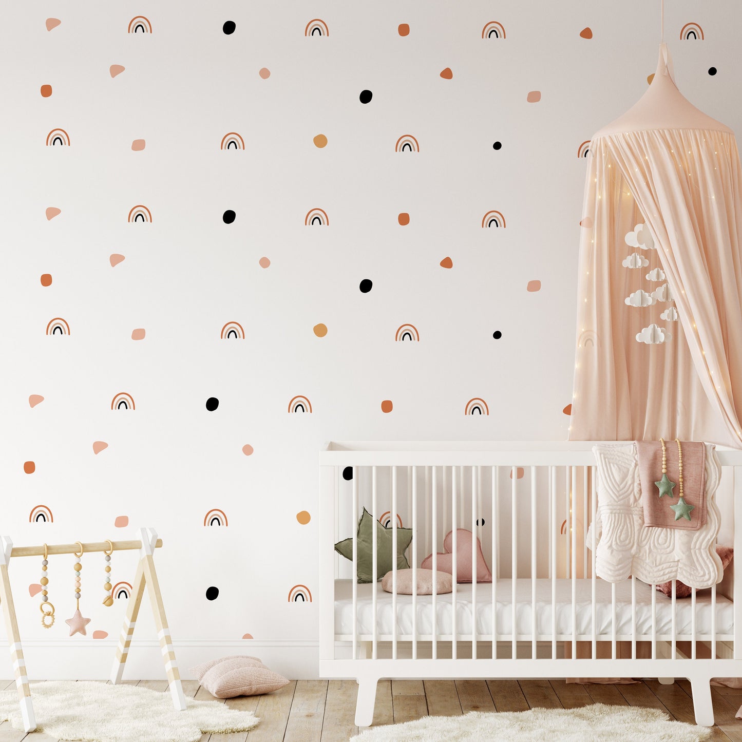 Boho Rainbow Polka Dots Wall Stickers Chic Decor For Kids Rooms Nursery Boho Wall Art Vinyl