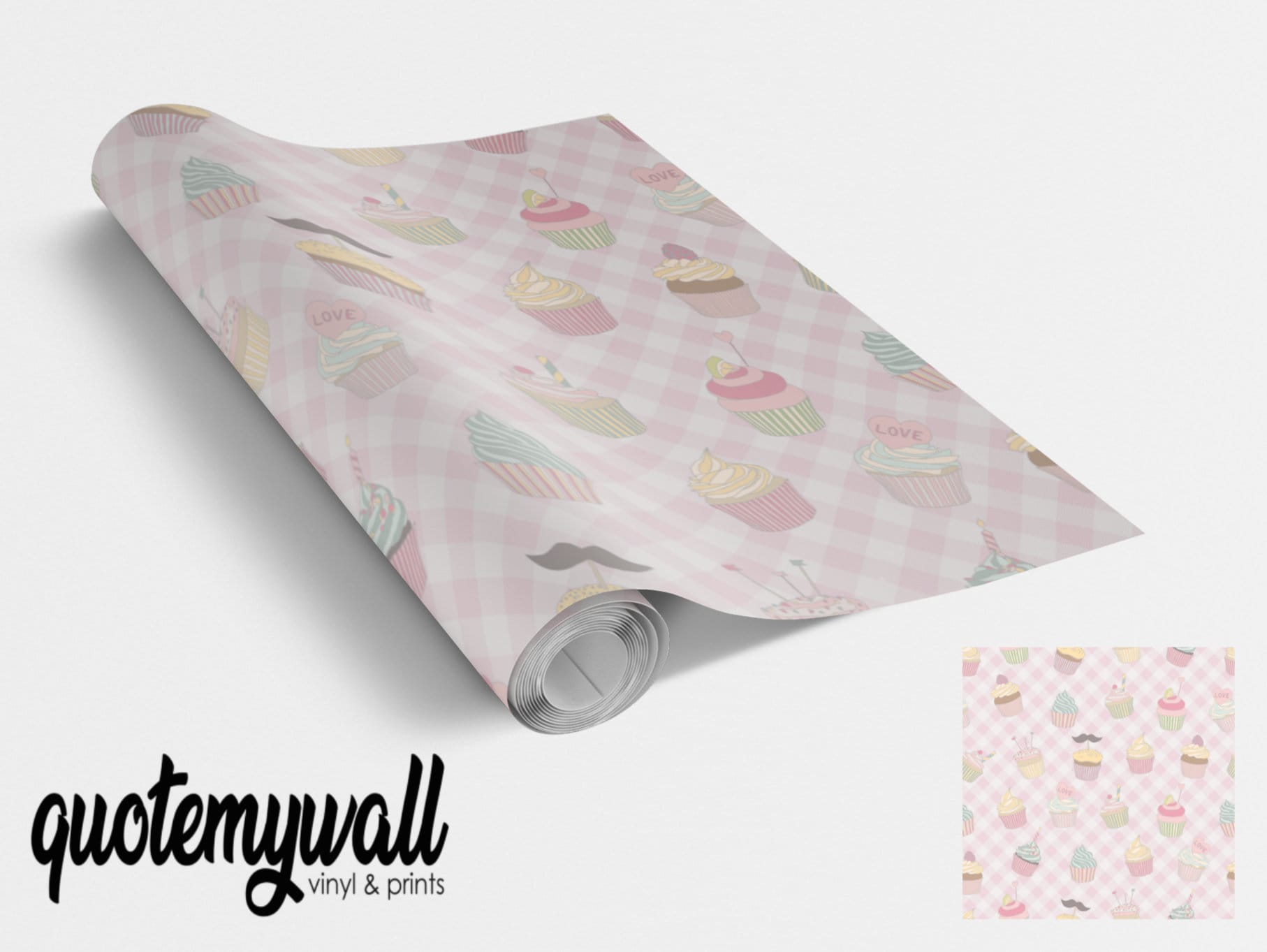 Pink Checked Cupcake Food Vinyl Sticker Wrap