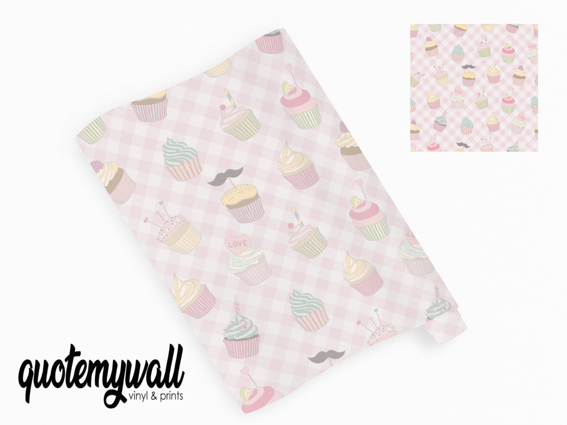 Pink Checked Cupcake Food Vinyl Sticker Wrap