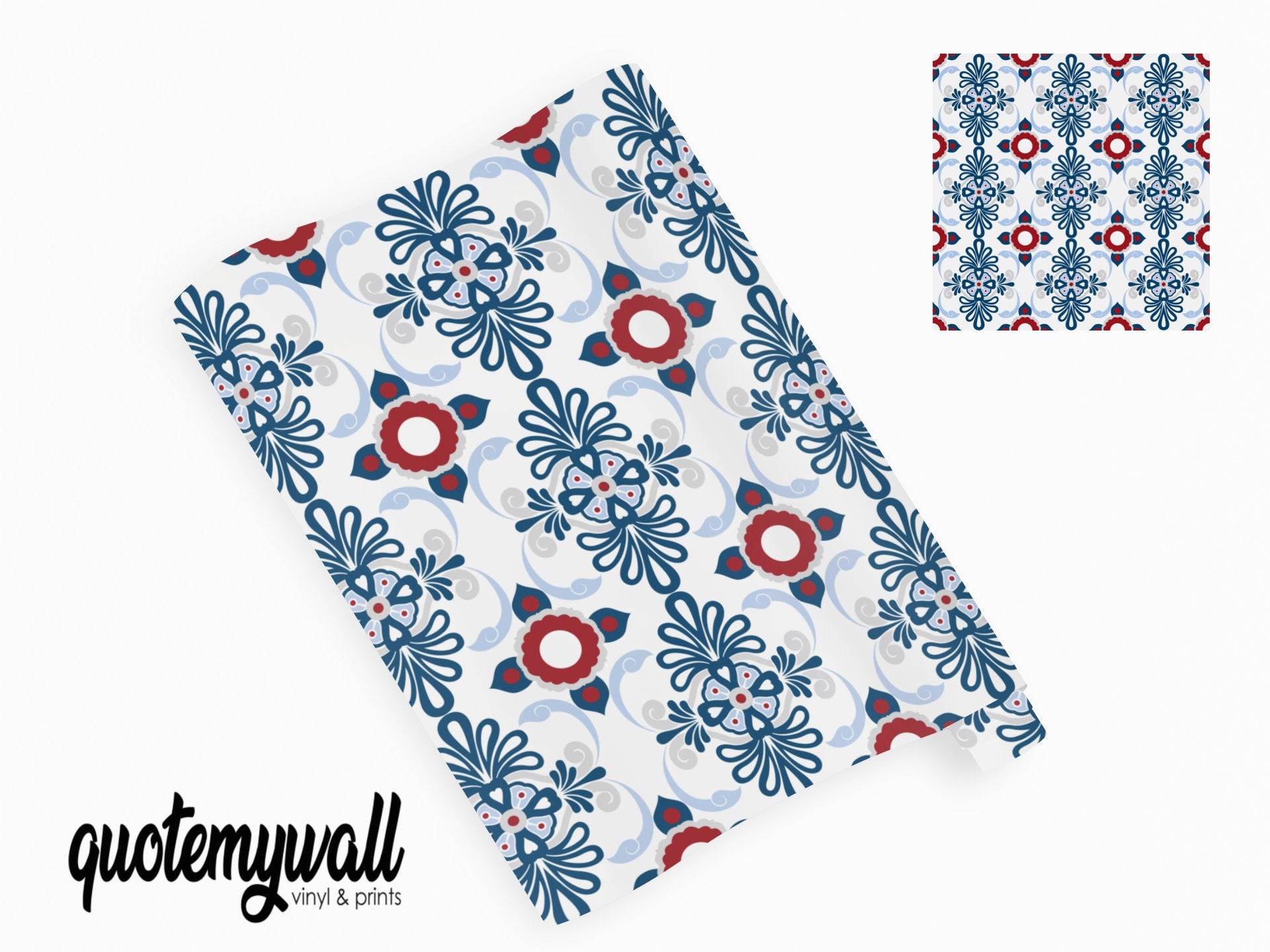 Red & Blue Abstract Vintage Tile Wrap