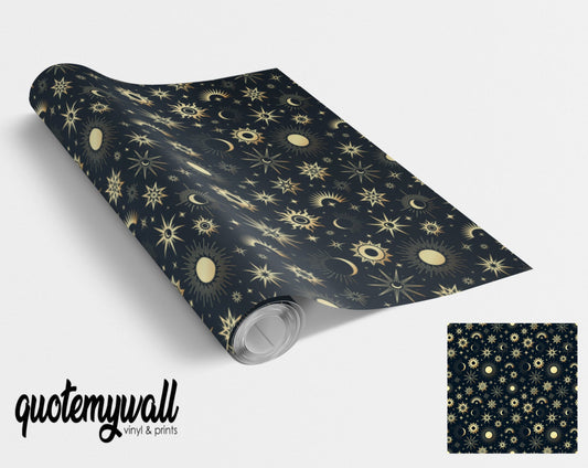 Gold Moon & Stars Space Vinyl Furniture Wrap