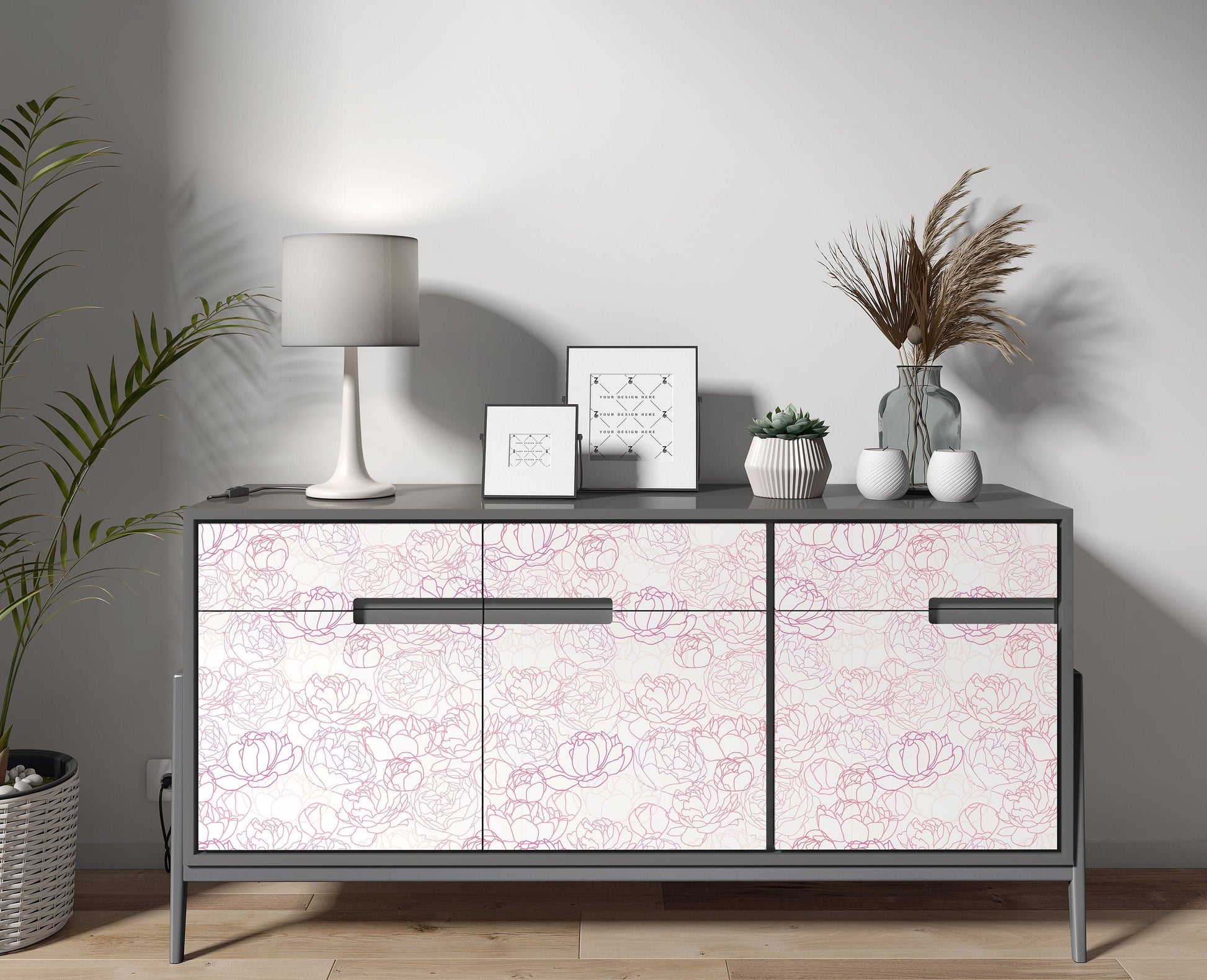 Peony Outline Floral Pattern Vinyl Sticker Wrap